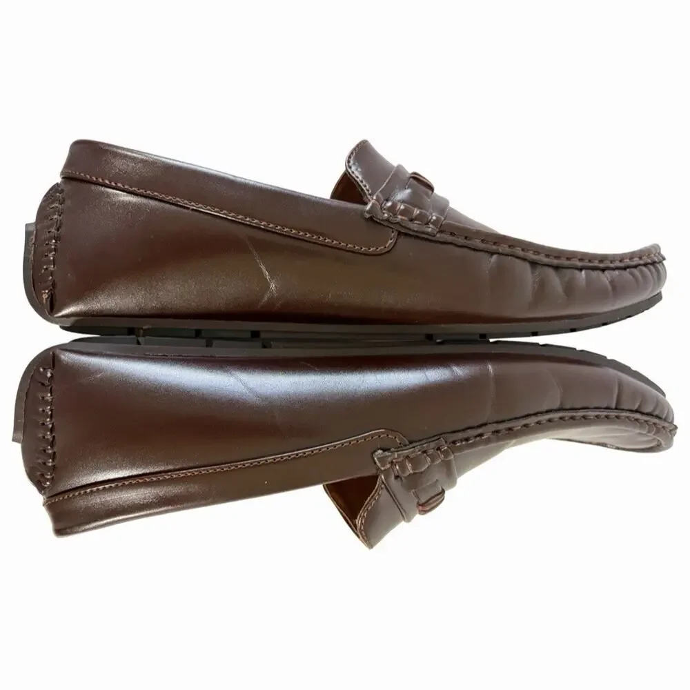 Dejavu Mens US 10.5 Brown Faux Leather Slip On Loafer Round Toe Woven